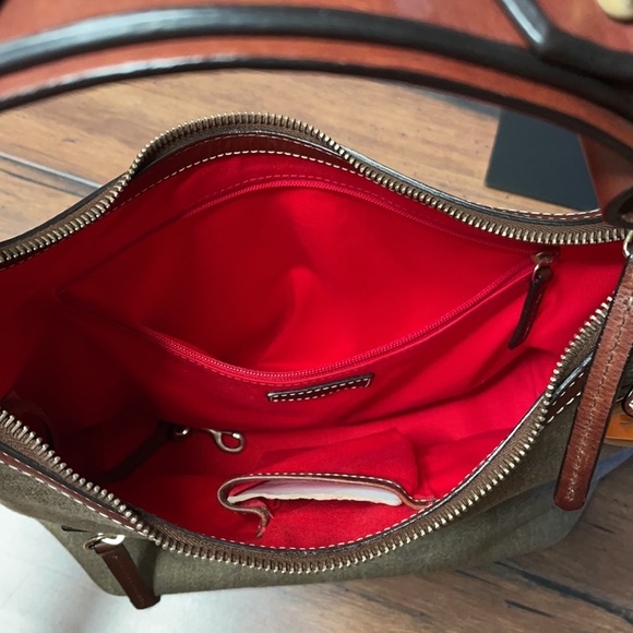 Dooney & bourke green purse with brown leather trim - Picture 7 of 16